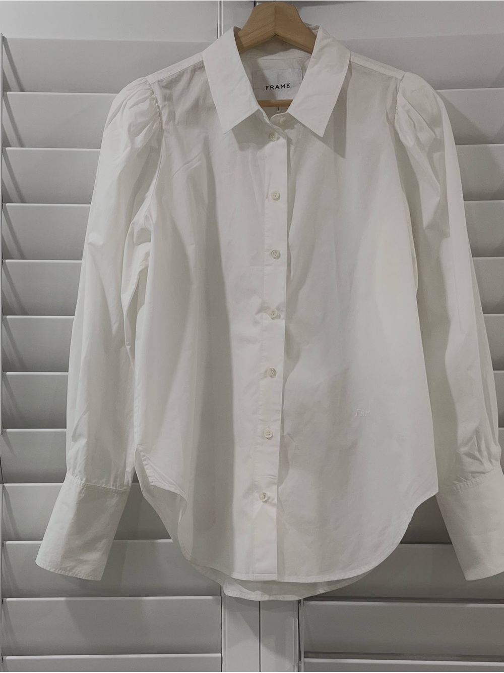 FRAME Voluminous Puff Sleeve Shirt White Organic Cotton M